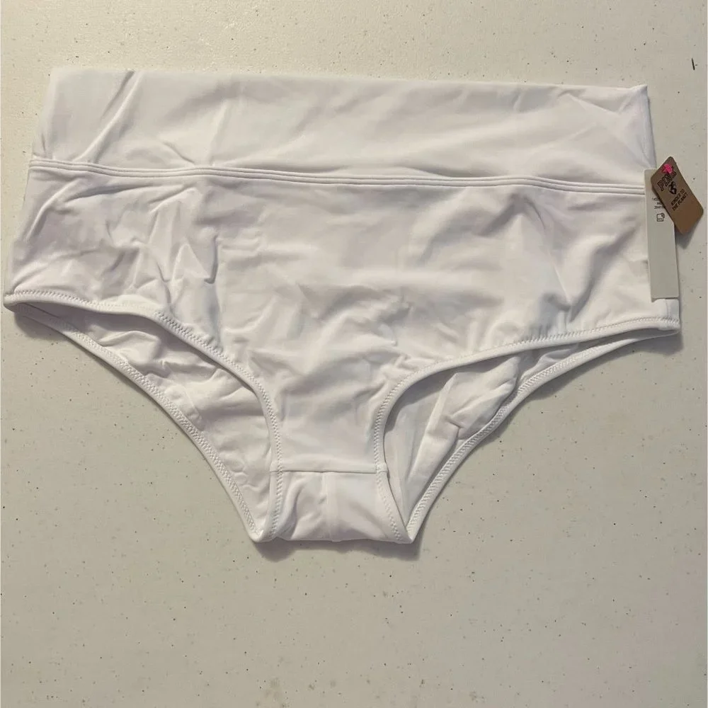 Pink By Victoria Secret Sz L White High Waist Full Coverage Bikini Swim Bottom - Picture 2 of 5